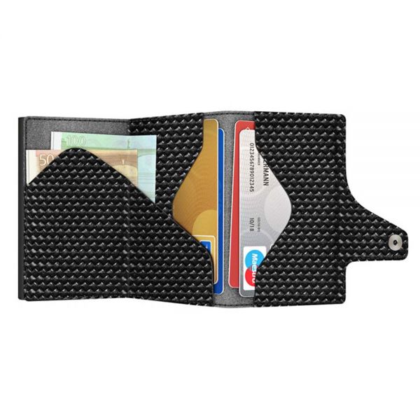 Πορτοφόλι δερμάτινο μαύρο Tru Virtu Click & Slide Wallet Classic Edition Diagonal Carbon Black/Black