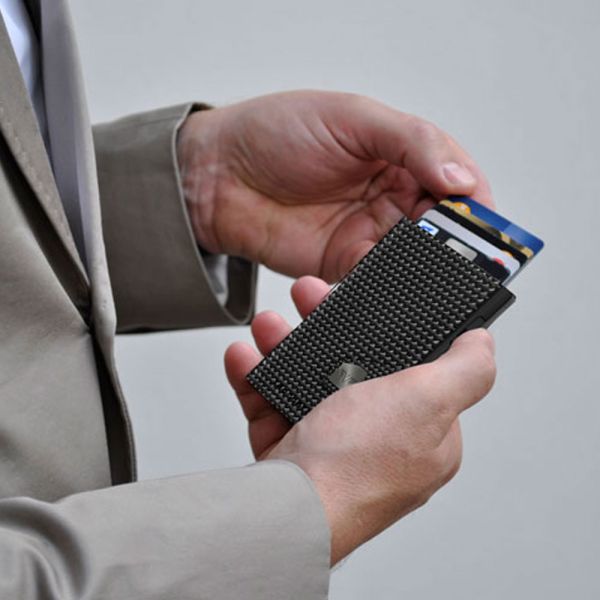 Leather Vertical Wallet Tru Virtu Click & Slide Classic Edition Diagonal Carbon Black/Black