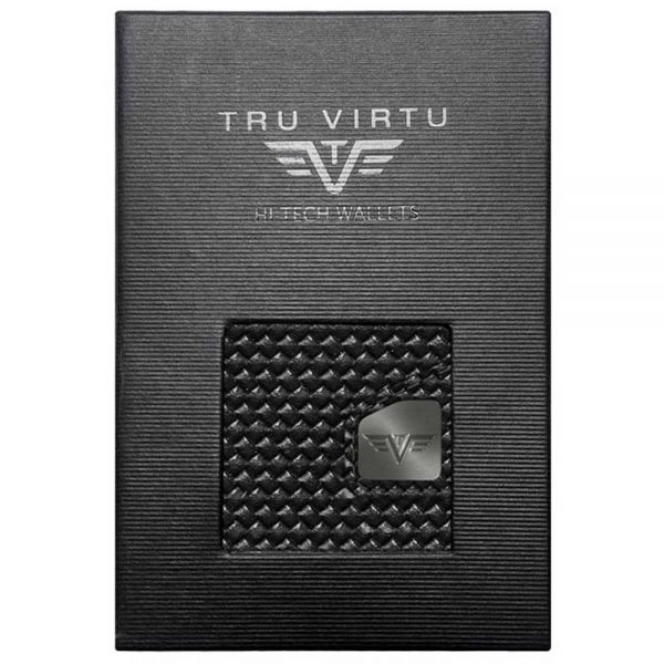 Leather Vertical Wallet Tru Virtu Click & Slide Classic Edition Diagonal Carbon Black/Black