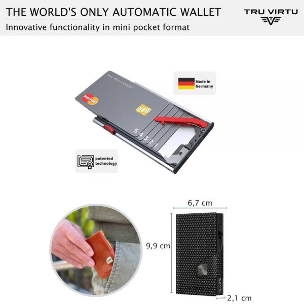 Πορτοφόλι δερμάτινο μαύρο Tru Virtu Click & Slide Wallet Classic Edition Diagonal Carbon Black/Black