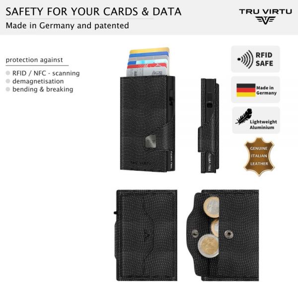 Leather Vertical Wallet Tru Virtu C&S Coin Pocket Lizard Black