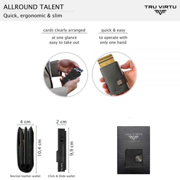 Leather Vertical Wallet Tru Virtu C&S Coin Pocket Lizard Black