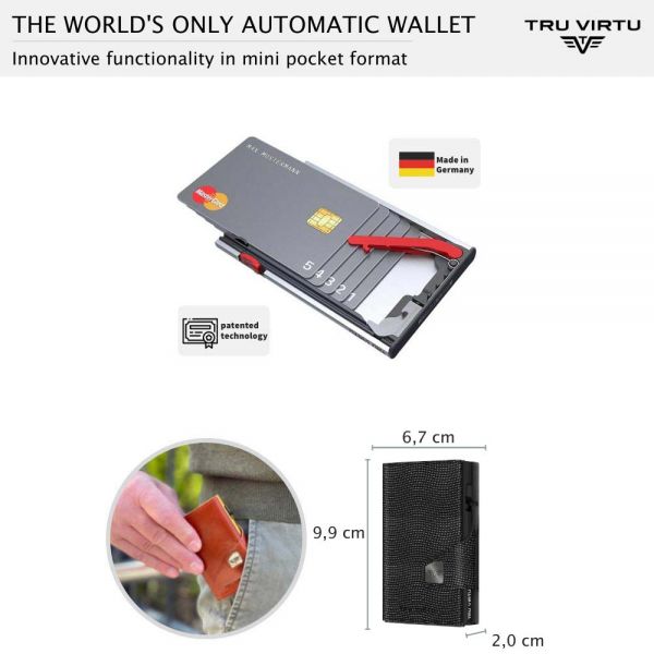 Leather Vertical Wallet Tru Virtu C&S Coin Pocket Lizard Black