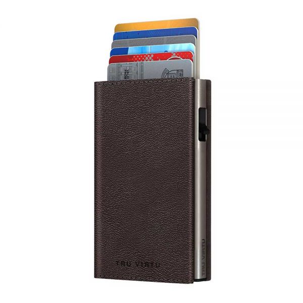 Leather Vertical Wallet Tru Virtu Click & Slide Sleek Nappa Brown