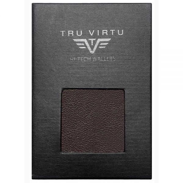Leather Vertical Wallet Tru Virtu Click & Slide Sleek Nappa Brown