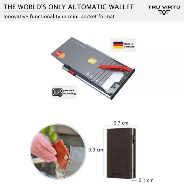 Leather Vertical Wallet Tru Virtu Click & Slide Sleek Nappa Brown