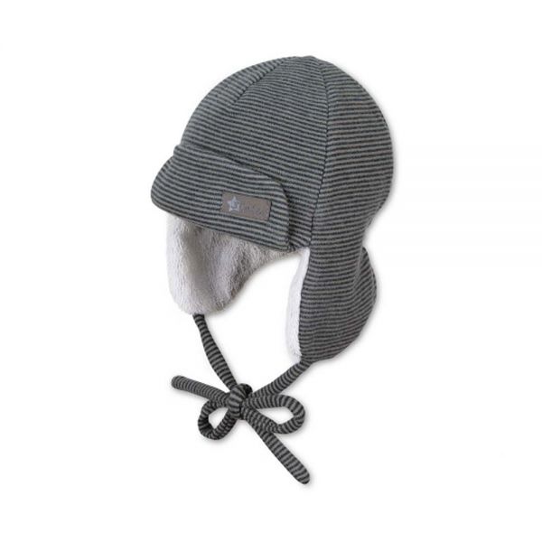 Καπέλο σκουφάκι με αυτιά παιδικό χειμερινό γκρι ριγέ Sterntaler Aviator Ηat