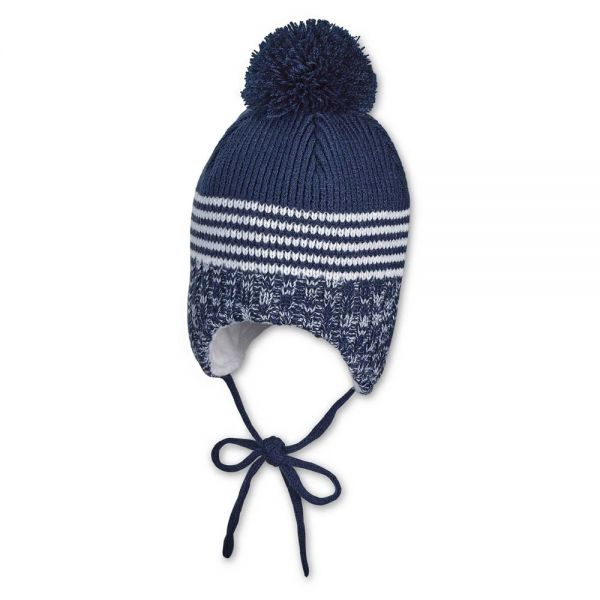 Knitted Beanie Hat With Pom - Pon Sterntaler Blue