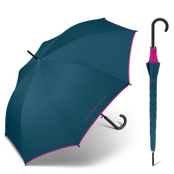 Ομπρέλα μεγάλη αυτόματη σμαραγδί με ρέλι United Colors of Benetton Long Stick Umbrella Smaragd
