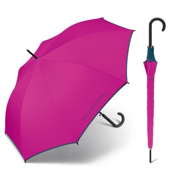 Ομπρέλα μεγάλη αυτόματη φούξια με ρέλι United Colors of Benetton Long Stick Umbrella Fuchsia