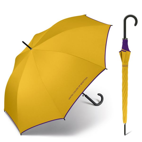 Ομπρέλα μεγάλη αυτόματη κίτρινη με ρέλι United Colors of Benetton Long Stick Umbrella Nugget Gold