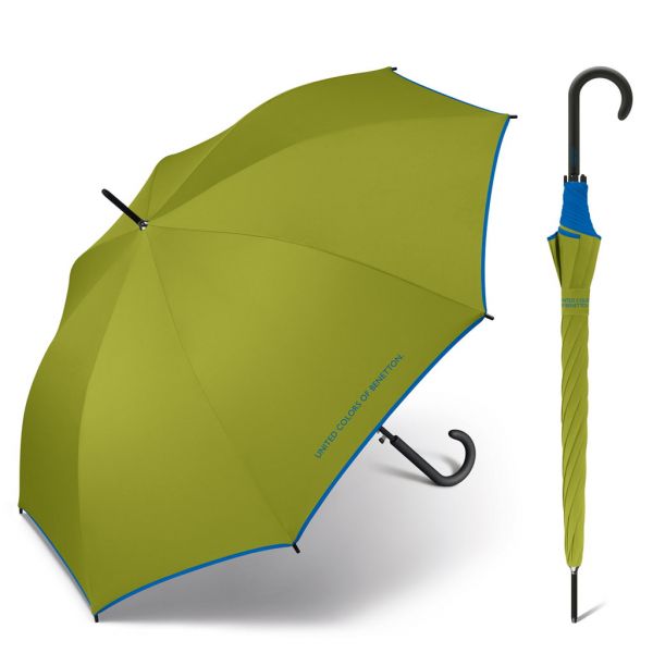 Ομπρέλα μεγάλη αυτόματη πράσινη με ρέλι United Colors of Benetton Long Stick Umbrella Pepper Stem