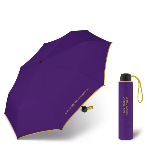 Ομπρέλα σπαστή μονόχρωμη μωβ με ρέλι United Colors of Benetton Folding Manual Umbrella Purple