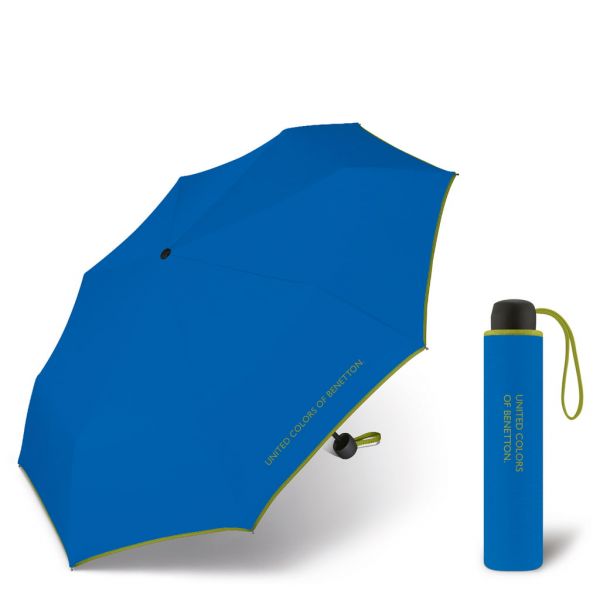 Ομπρέλα σπαστή μονόχρωμη θαλασσί με ρέλι United Colors of Benetton Folding Manual Umbrella Egyptian Blue