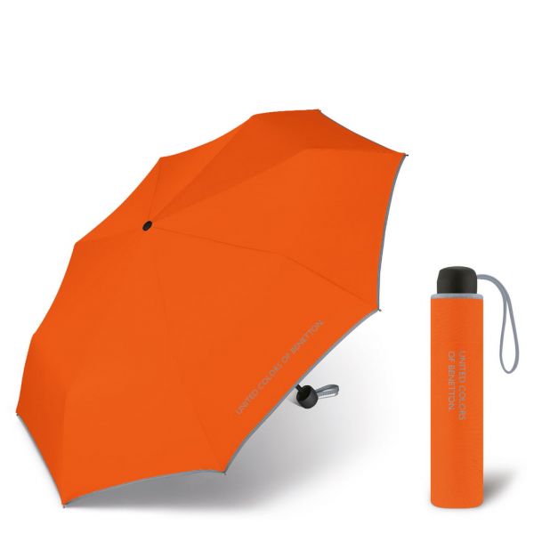 Ομπρέλα σπαστή μονόχρωμη πορτοκαλί με ρέλι United Colors of Benetton Folding Manual Umbrella Tangerine