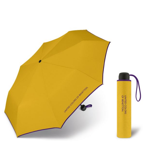 Ομπρέλα σπαστή μονόχρωμη κίτρινη με ρέλι United Colors of Benetton Folding Manual Umbrella Nugget Gold