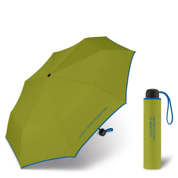 Ομπρέλα σπαστή μονόχρωμη πράσινη με ρέλι United Colors of Benetton Folding Manual Umbrella Pepper Stem