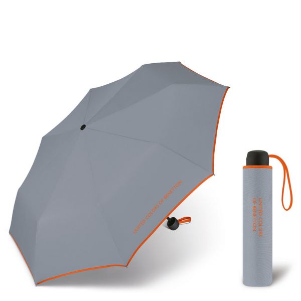 Ομπρέλα σπαστή μονόχρωμη γκρι με ρέλι United Colors of Benetton Folding Manual Umbrella Grey Winds