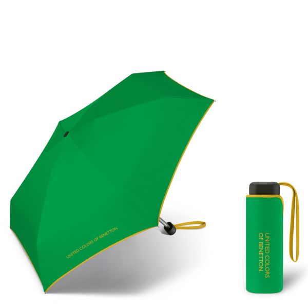 Ομπρέλα μίνι σπαστή πλακέ πράσινη με ρέλι United Colors Of Benetton Ultra Mini Flat Folding Umbrella Green