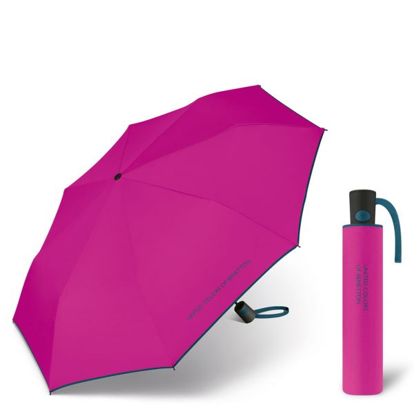 Ομπρέλα σπαστή αυτόματη φούξια με ρέλι United Colors Of Benetton Mini AC Folding Umbrella Fuchsia