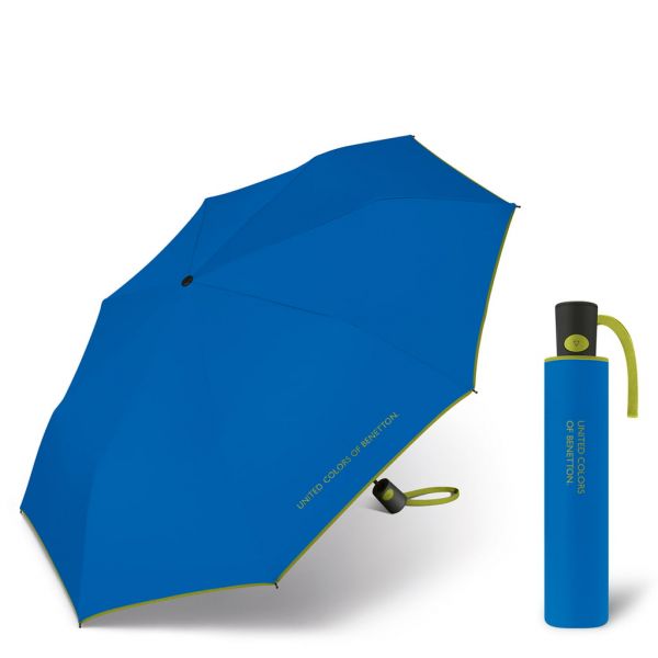Ομπρέλα σπαστή αυτόματη θαλασσί με ρέλι United Colors Of Benetton Mini AC Folding Umbrella Egyptian Blue