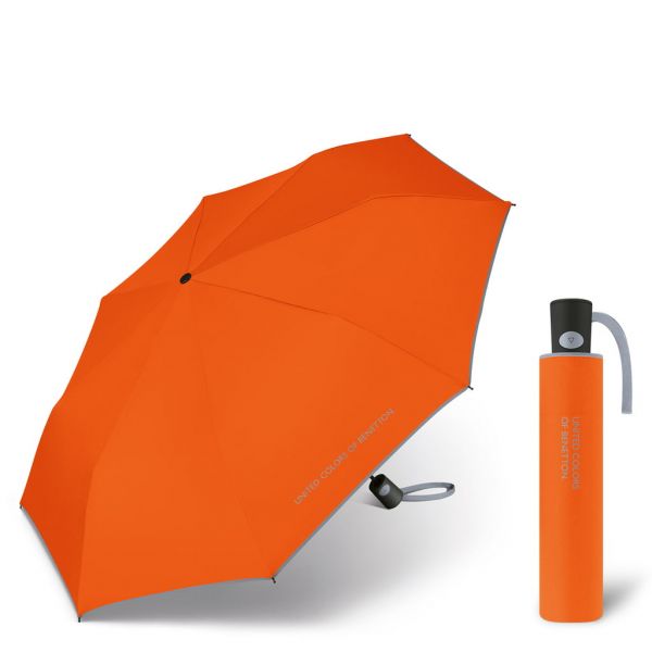 Ομπρέλα σπαστή αυτόματη πορτοκαλί με ρέλι United Colors Of Benetton Mini AC Folding Umbrella Tangerine