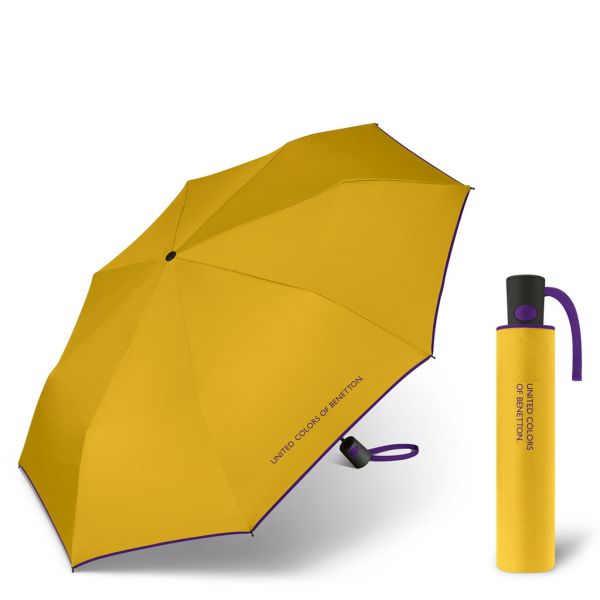 Ομπρέλα σπαστή αυτόματη κίτρινη με ρέλι United Colors Of Benetton Mini AC Folding Umbrella Nugget Gold