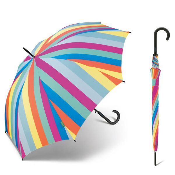 Ομπρέλα μεγάλη γυναικεία αυτόματη με πολύχρωμες ρίγες United Colors Of Benetton Long AC Multi Stripes