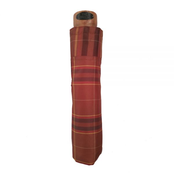 Manual Folding Umbrella With Wooden Handle The Bridge Checked Cinnamon