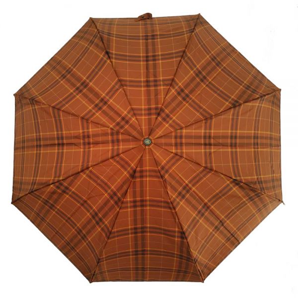 Manual Folding Umbrella With Wooden Handle The Bridge Checked Cinnamon