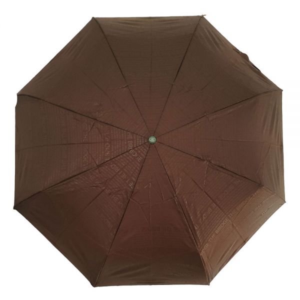 Automatic Open - Close Folding Umbrella With Wooden Handle The Bridge Logo Stripes Brown