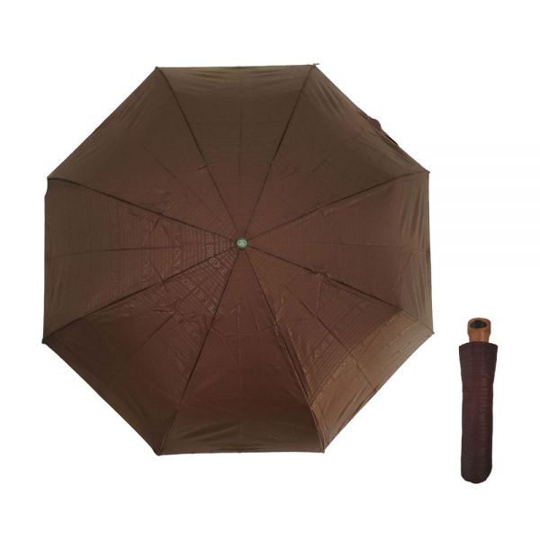 Automatic Open - Close Folding Umbrella With Wooden Handle The Bridge Logo Stripes Brown