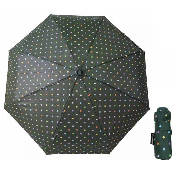 Ομπρέλα  μίνι  σπαστή χειροκίνητη πράσινη με πουά Pierre Cardin Folding Umbrella Color Spots Green