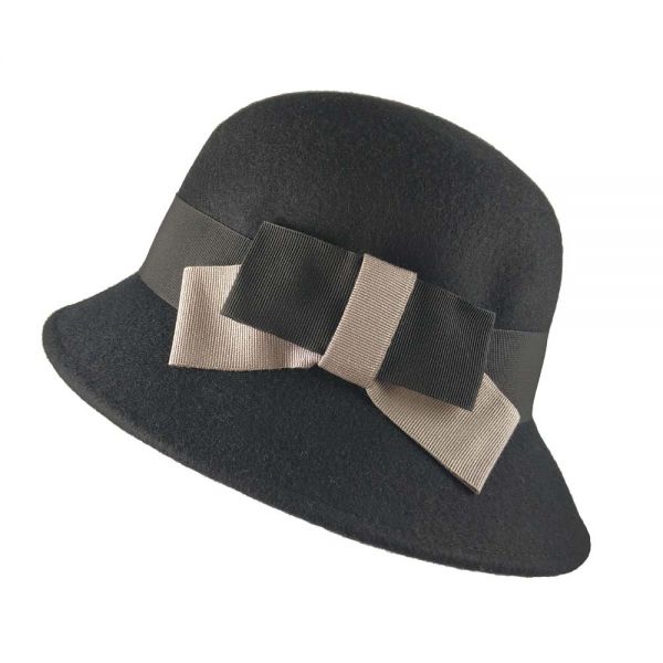 Winter Woolen Ladies Hat With Bow Black