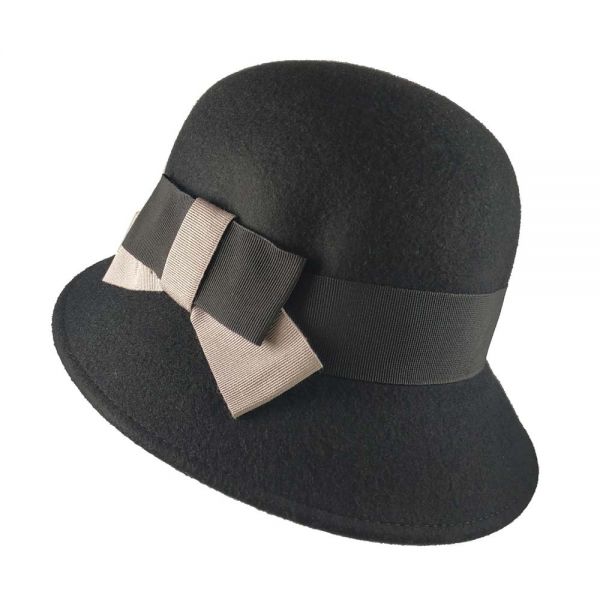 Winter Woolen Ladies Hat With Bow Black