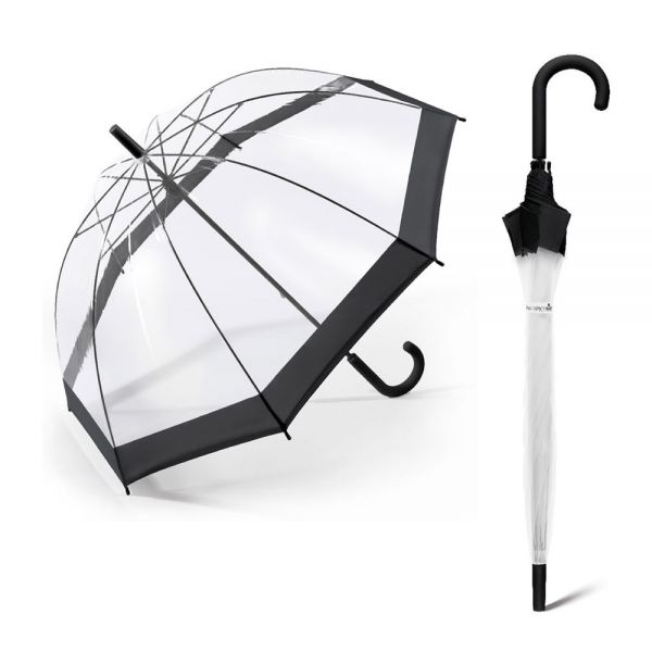 Long Manual Windproof Transparent Umbrella Happy Rain Domeshape Black