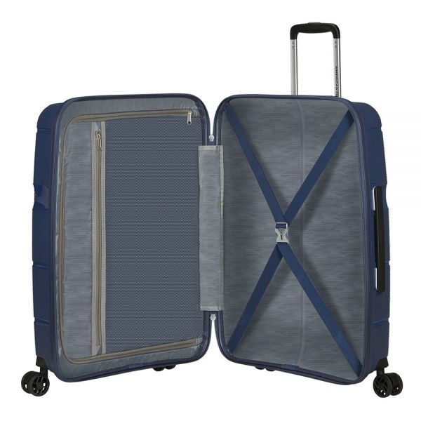 Βαλίτσα σκληρή μεσαία με τέσσερεις ρόδες μπλε American Tourister Linex Hard Luggage Spinner 66cm Deep Navy