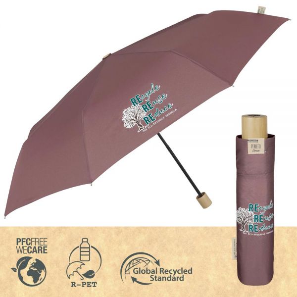 Womens' Manual Eco Friendly Folding Umbrella Perletti Brown