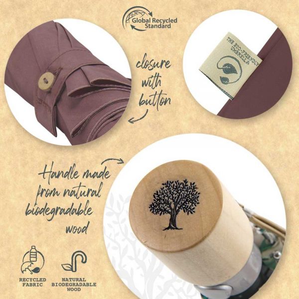 Ομπρέλα χειροκίνητη γυναικεία οικολογική σπαστή καφέ Perletti Folding Umbrella Eco Friendly Brown