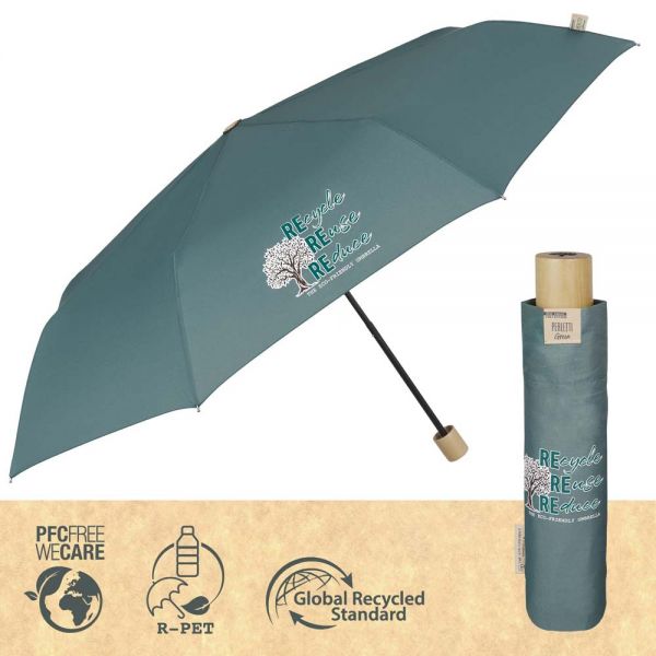 Ομπρέλα χειροκίνητη γυναικεία οικολογική σπαστή πράσινη Perletti Folding Umbrella Eco Friendly Green