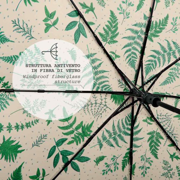 Ομπρέλα γυναικεία σπαστή αυτόματη οικολογική φλοράλ Perletti Automatic Folding Umbrella Eco Friendly Ecru