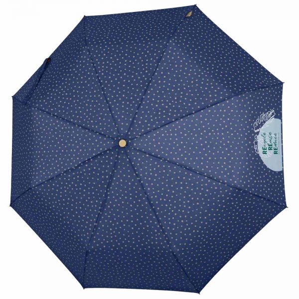 Ομπρέλα χειροκίνητη γυναικεία οικολογική σπαστή μπλε πουά Perletti Folding Umbrella Eco Friendly Spots Blue