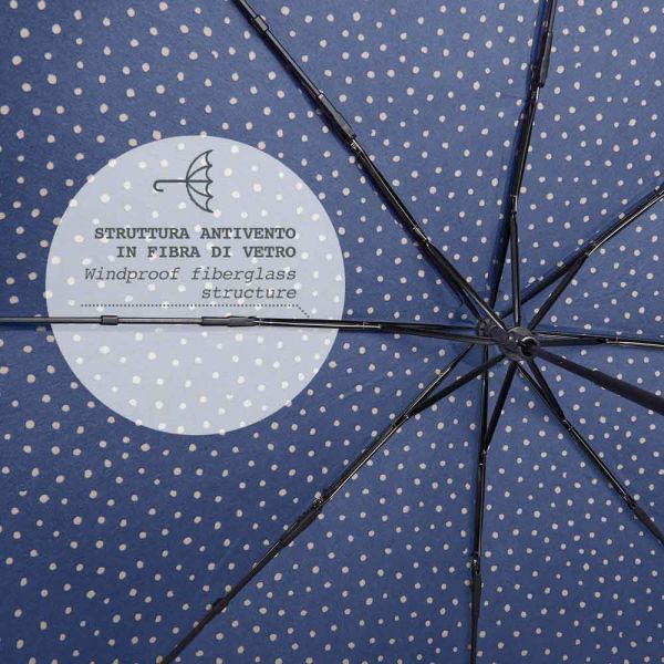 Ομπρέλα χειροκίνητη γυναικεία οικολογική σπαστή μπλε πουά Perletti Folding Umbrella Eco Friendly Spots Blue