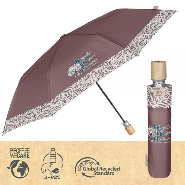 Ομπρέλα γυναικεία σπαστή αυτόματη οικολογική καφέ Perletti Automatic Folding Umbrella Eco Friendly Brown
