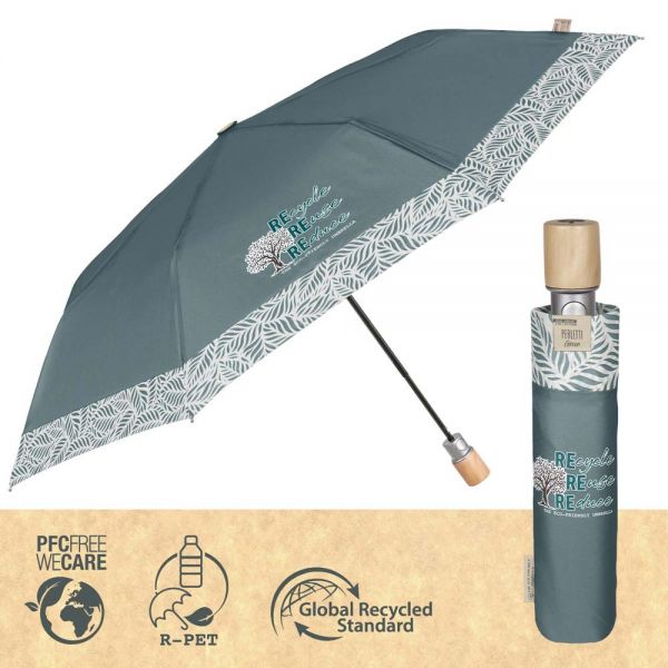 Ομπρέλα γυναικεία σπαστή αυτόματη οικολογική πράσινη Perletti Automatic Folding Umbrella Eco Friendly Green