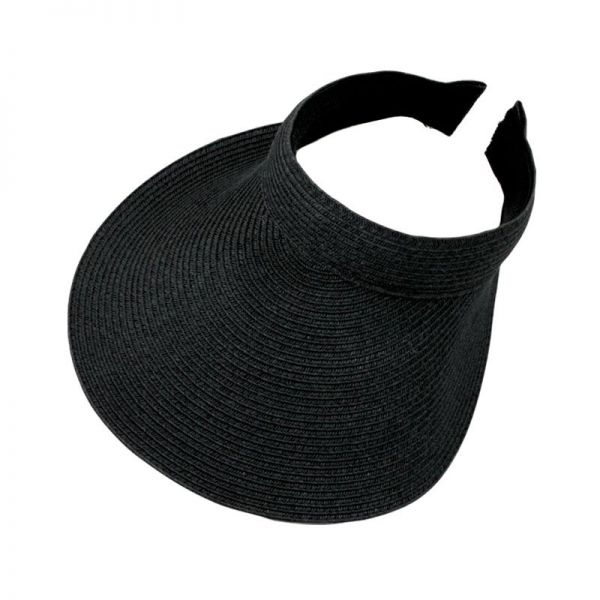 Καπέλο γείσο γυναικείο ψάθινο πιάστρα σε μαύρο χρώμα Women's Straw Visor With Big Brim