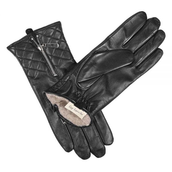 Γάντια δερμάτινα γυναικεία καπιτονέ μαύρα  Guy Laroche Leather Gloves 98865 Black