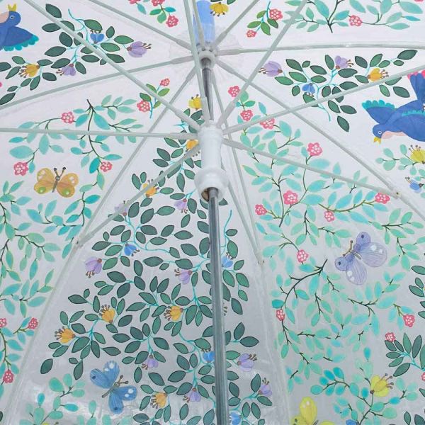 Ομπρέλα μεγάλη χειροκίνητη διάφανη εμπριμέ  Djeco Ladies Manual Transparent Stick Umbrella Wild Birds