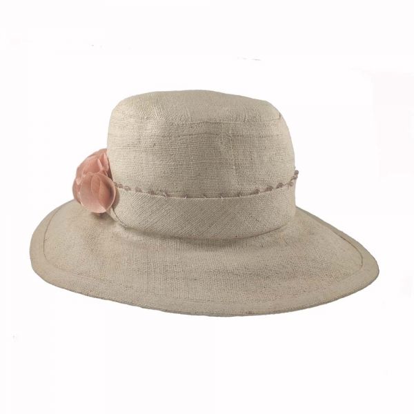 Summer Hand Made Silk Soie Sauvage Hat With Wide Ribbon And Pink Flowers