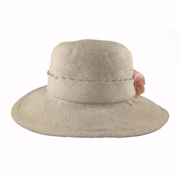 Summer Hand Made Silk Soie Sauvage Hat With Wide Ribbon And Pink Flowers